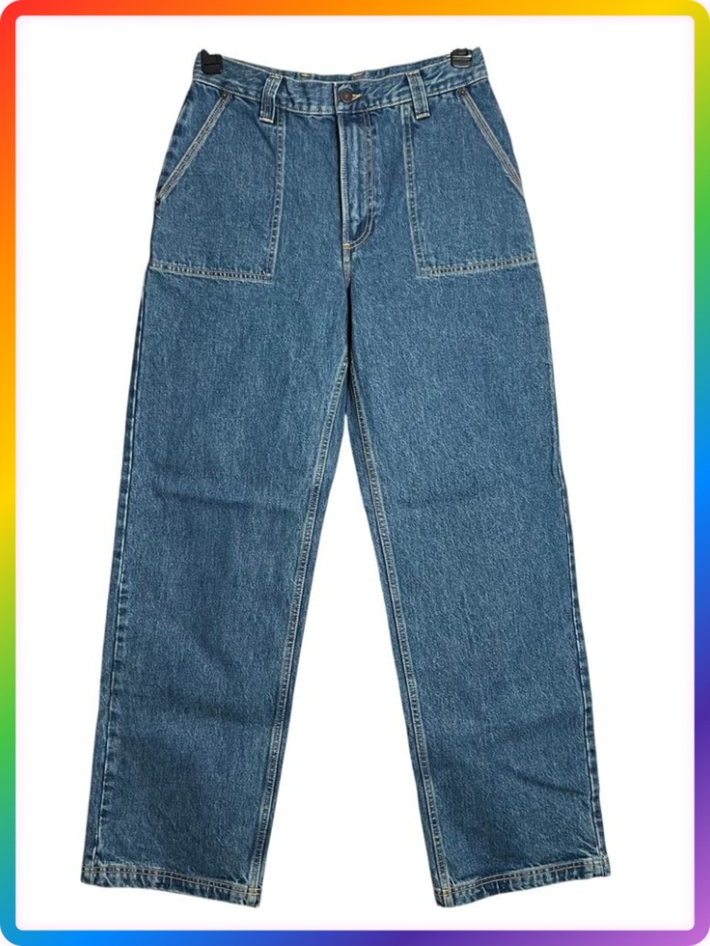 6397 Patch Pocket Straight Jean NP300 SIZE 28 Stone Blue Button Fly Italy NWT